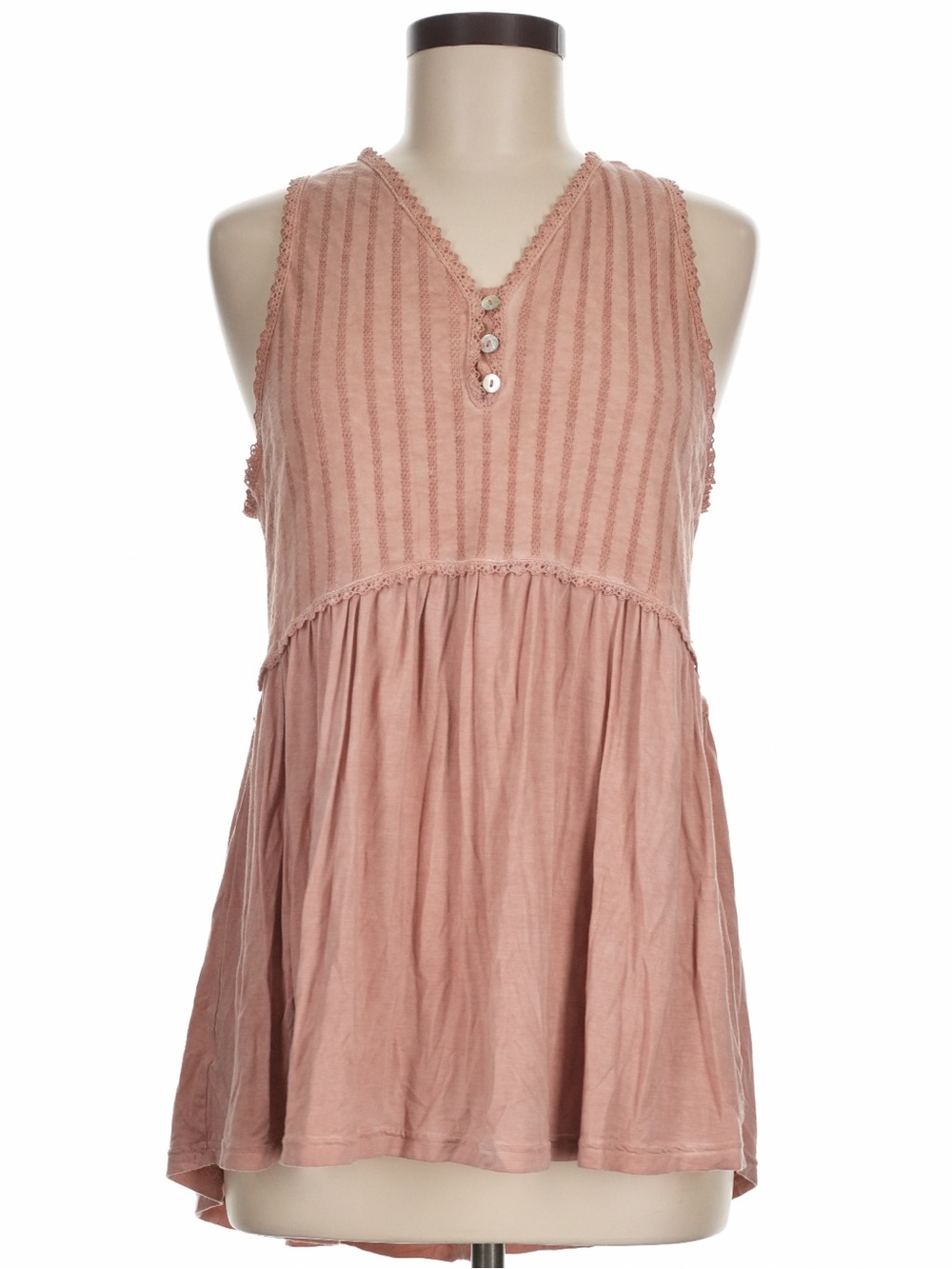 New: POL Boho V-Neckline Pleated Ruffle Detail Babydoll Tank Top• Medium